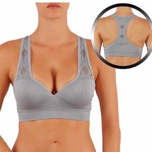 Gray push up sports bra V neck